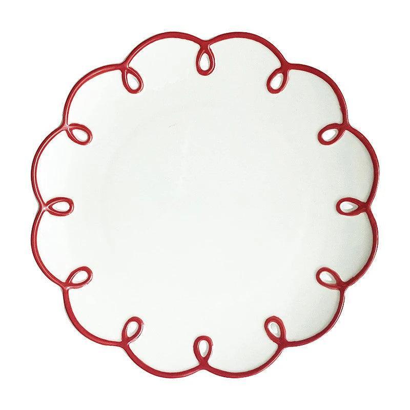 French Retro Nice Lace Embossed Ceramic Tableware Home Plate Fruit Plate Dessert Cake Plate