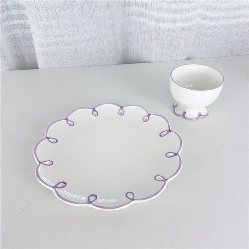 French Retro Nice Lace Embossed Ceramic Tableware Home Plate Fruit Plate Dessert Cake Plate