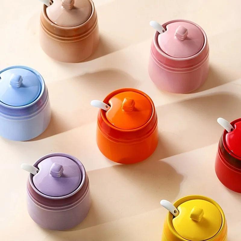 1Pc 52/2000 Miniature Ceramic Seasoning Jars a Domestic Kitchen Salt Bowl Has a Lid and Spoon for 50Ml/8.4 Oz