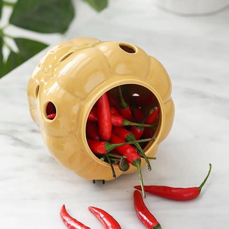 Creative Ceramic Garlic Storage Jar White Openwork Garlic Head Ginger Chili Pepper Millet Pepper Storage Jar Household Candy Box