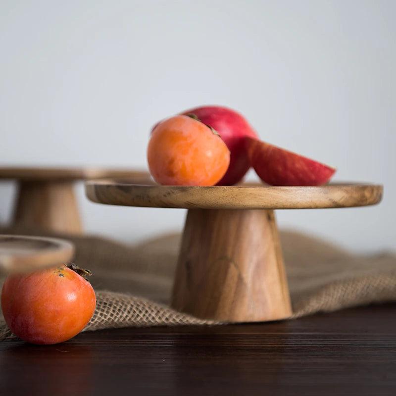 High Stand Wooden Cake Plate Creative Food Serving Trays Eco Naural Wood Dessert Fruit Snack Tray Home Decor Photography Props